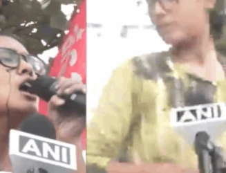 Ink thrown at AISA president Neha Bora during Jharkhand students' protest
