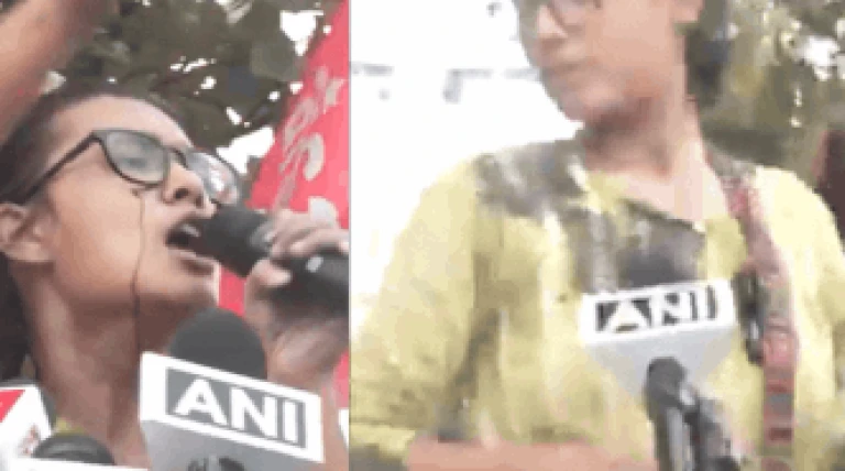 Ink thrown at AISA president Neha Bora during Jharkhand students' protest